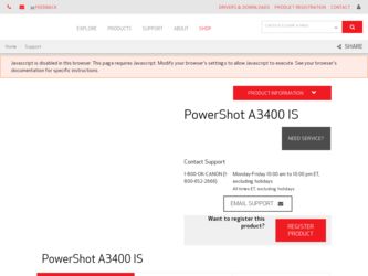 PowerShot A3400 IS driver download page on the Canon site
