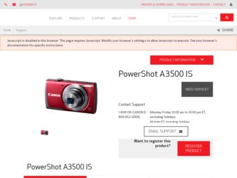 PowerShot A3500 IS driver download page on the Canon site