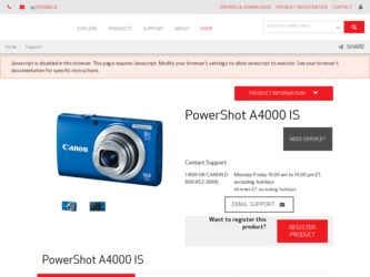 PowerShot A4000 IS Blue driver download page on the Canon site