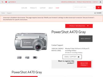 PowerShot A470 Gray driver download page on the Canon site