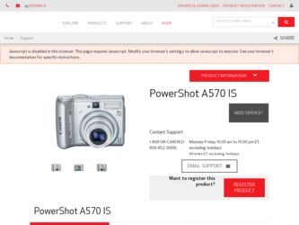 PowerShot A570IS driver download page on the Canon site