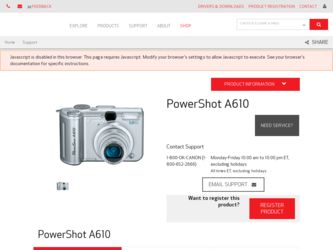 PowerShot A610 driver download page on the Canon site