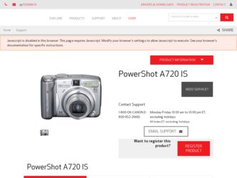 PowerShot A720 IS driver download page on the Canon site