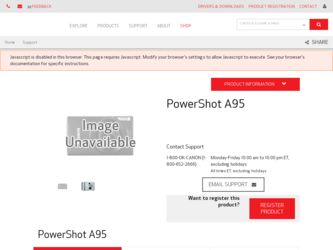 PowerShot A95 driver download page on the Canon site