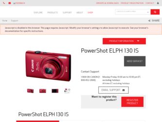 PowerShot ELPH 130 IS driver download page on the Canon site