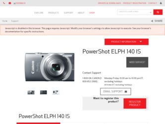 PowerShot ELPH 140 IS driver download page on the Canon site