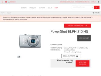 PowerShot ELPH 310 HS driver download page on the Canon site