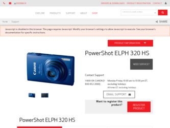 PowerShot ELPH 320 HS driver download page on the Canon site