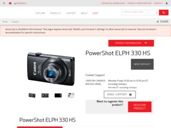 PowerShot ELPH 330 HS driver download page on the Canon site
