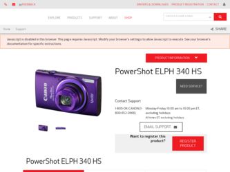 PowerShot ELPH 340 HS driver download page on the Canon site