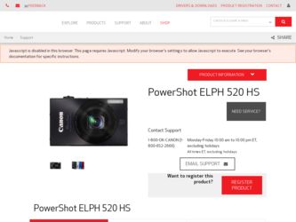 PowerShot ELPH 520 HS driver download page on the Canon site