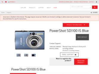 PowerShot SD1100 IS Blue driver download page on the Canon site