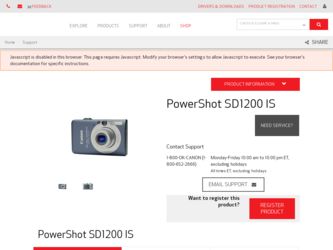 PowerShot SD1200 IS driver download page on the Canon site