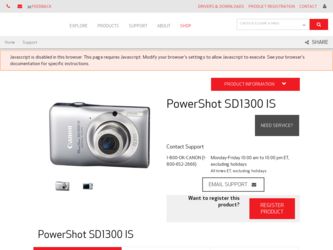PowerShot SD1300 IS driver download page on the Canon site