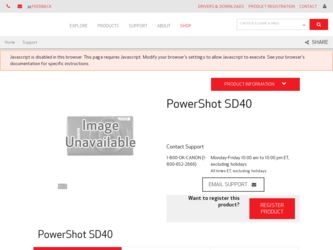 PowerShot SD40 driver download page on the Canon site