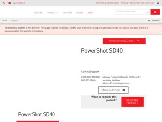 PowerShot SD400 driver download page on the Canon site