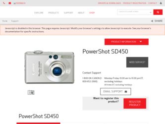 PowerShot SD450 driver download page on the Canon site