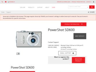 PowerShot SD600 driver download page on the Canon site