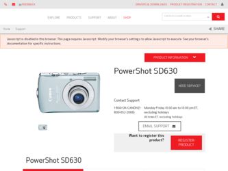 PowerShot SD630 driver download page on the Canon site