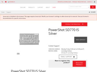 PowerShot SD770 IS Silver driver download page on the Canon site