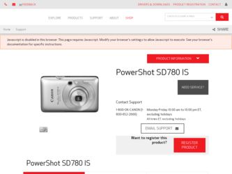 PowerShot SD780 IS driver download page on the Canon site