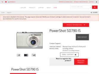 PowerShot SD790 IS driver download page on the Canon site