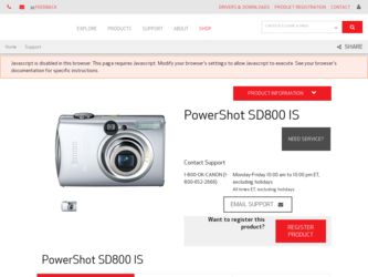 PowerShot SD800 IS driver download page on the Canon site