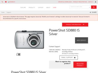 PowerShot SD880 IS Silver driver download page on the Canon site