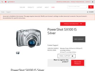 PowerShot SX100 IS Silver driver download page on the Canon site