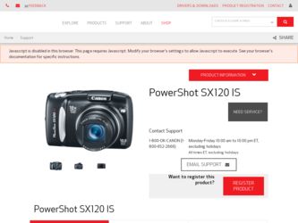 PowerShot SX120 IS driver download page on the Canon site