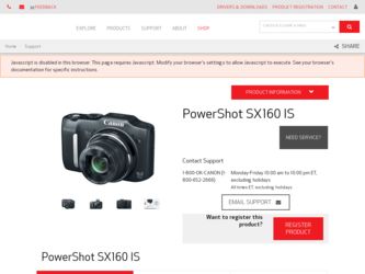 PowerShot SX160 IS Black driver download page on the Canon site