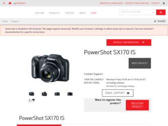 PowerShot SX170 IS driver download page on the Canon site
