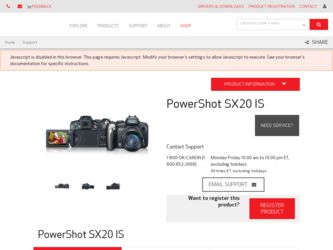 PowerShot SX20 IS driver download page on the Canon site