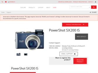 PowerShot SX200 IS driver download page on the Canon site