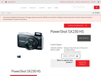 PowerShot SX230 HS driver download page on the Canon site