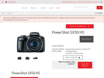 PowerShot SX50 HS driver download page on the Canon site