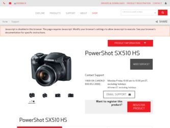 PowerShot SX510 HS driver download page on the Canon site