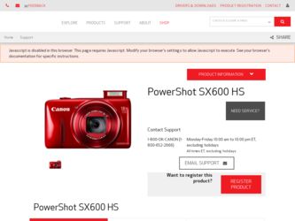 PowerShot SX600 HS driver download page on the Canon site