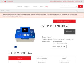 SELPHY CP910 Blue driver download page on the Canon site