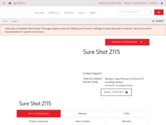 Sure Shot Z115 driver download page on the Canon site