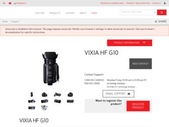 VIXIA HF G10 driver download page on the Canon site