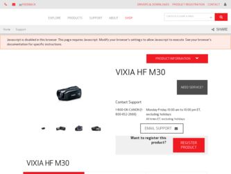 VIXIA HF M30 driver download page on the Canon site