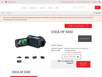 VIXIA HF M40 driver download page on the Canon site
