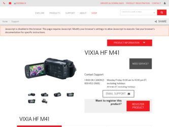 VIXIA HF M41 driver download page on the Canon site