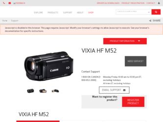 VIXIA HF M52 driver download page on the Canon site