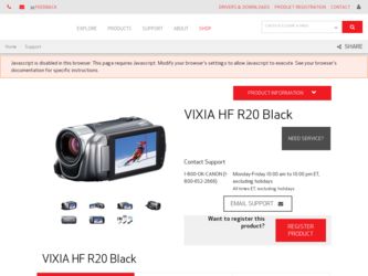 VIXIA HF R20 Black driver download page on the Canon site