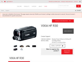 VIXIA HF R30 driver download page on the Canon site