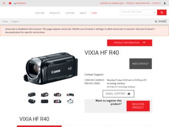VIXIA HF R40 driver download page on the Canon site