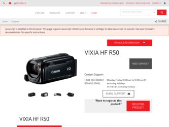 VIXIA HF R50 driver download page on the Canon site