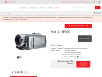 VIXIA HF100 driver download page on the Canon site